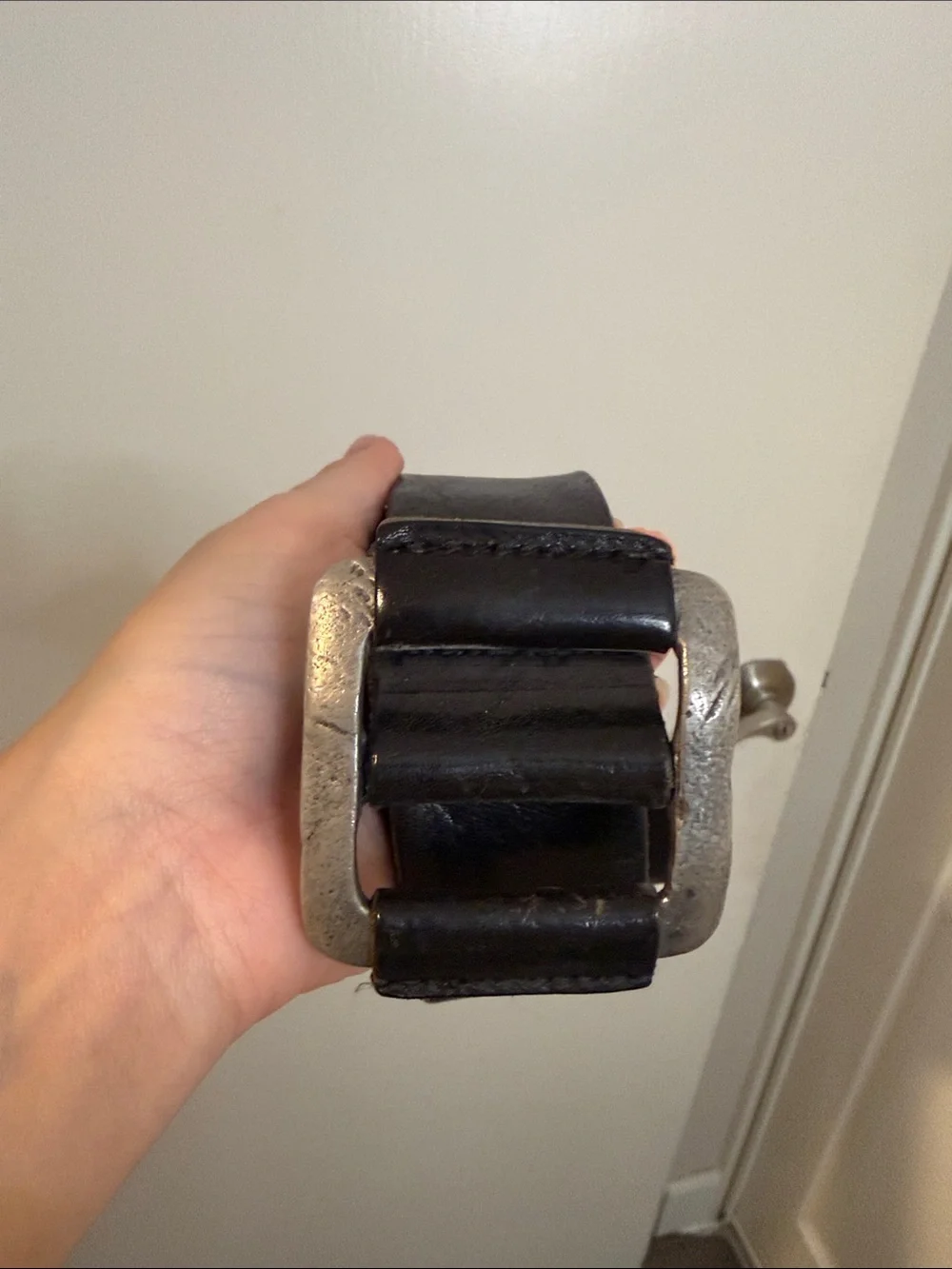 Men’s Black Leather Belt with Silver Buckle